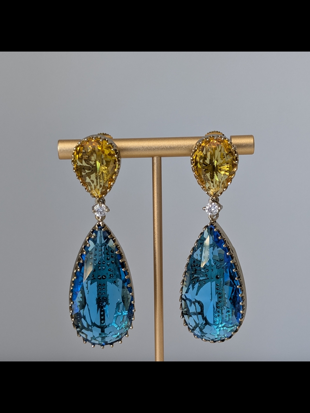Yellow and Blue Teardrop Drop Earrings